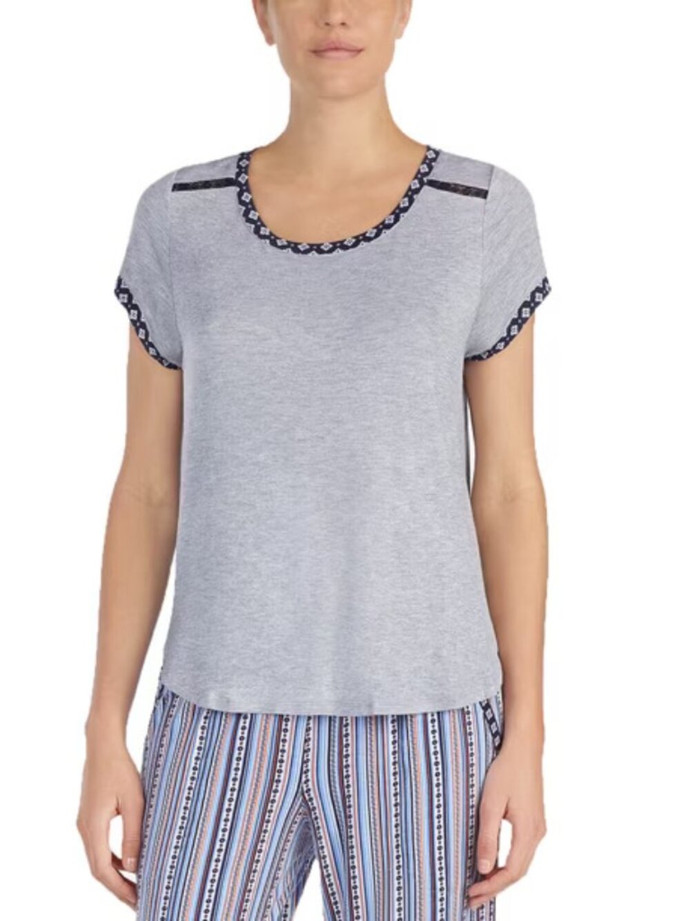 Layla Womens Sleepwear Contrast Trim Lace Detail Pajama Top Only,1-Piece